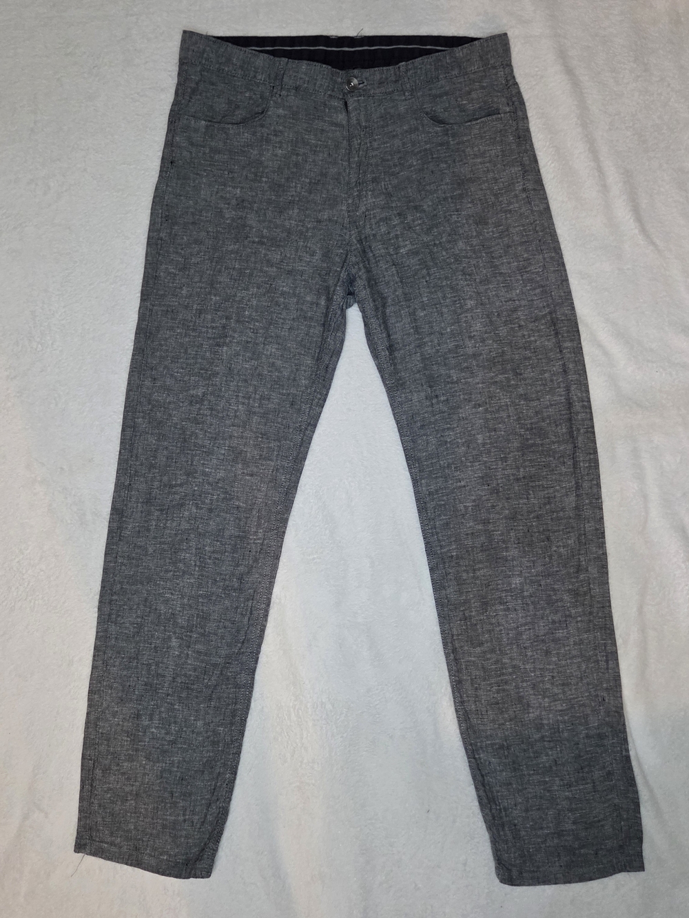 CALVIN KLEIN Gray Melange Slim Fit Linen Blend Pants Summer Chinos 34x32